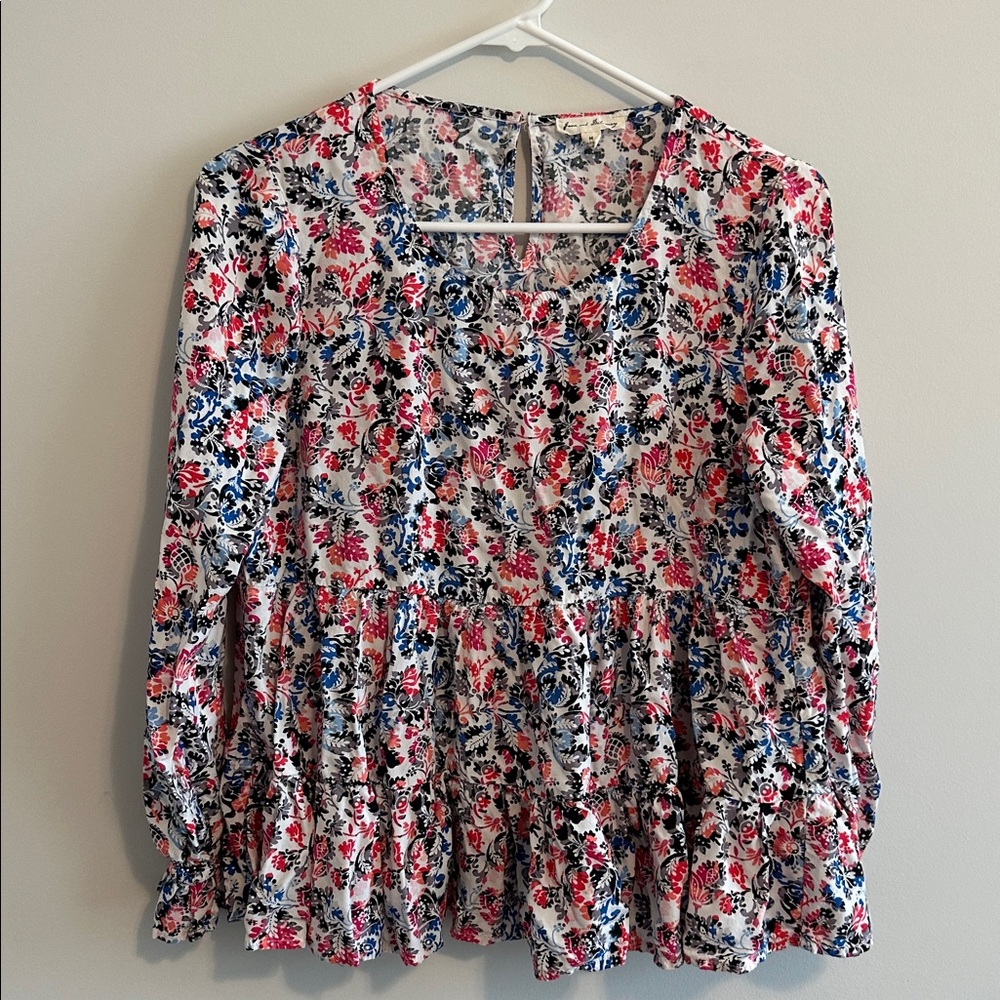 Jane and Delaney Peplum Paisley Keyhole Blouse Size Medium